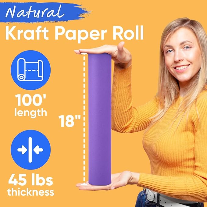 USA Made 18" x 1200" Lilac Kraft Paper Roll, 45 lbs Thickness, American Quality Colored Kraft Paper for School, Arts & Crafts, Bulletin Board - Odorless, Non-Toxic, Safe for Kids