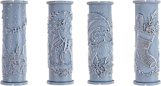 Holiday Magic 4-Pack Clay Texture Rollers (4") - Christmas Set #01 - Embossing Pattern Rollers for Polymer & Ceramic Clay, Pottery & Crafts