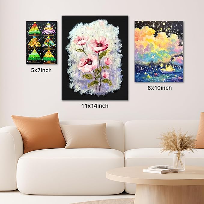 12 Pack Black Canvas for Painting 11x14 Inch, Canvas Boards for Painting, Cotton Primed Acid Free Blank Canvas Panels for Oil, Acrylic Paint and Tempera.