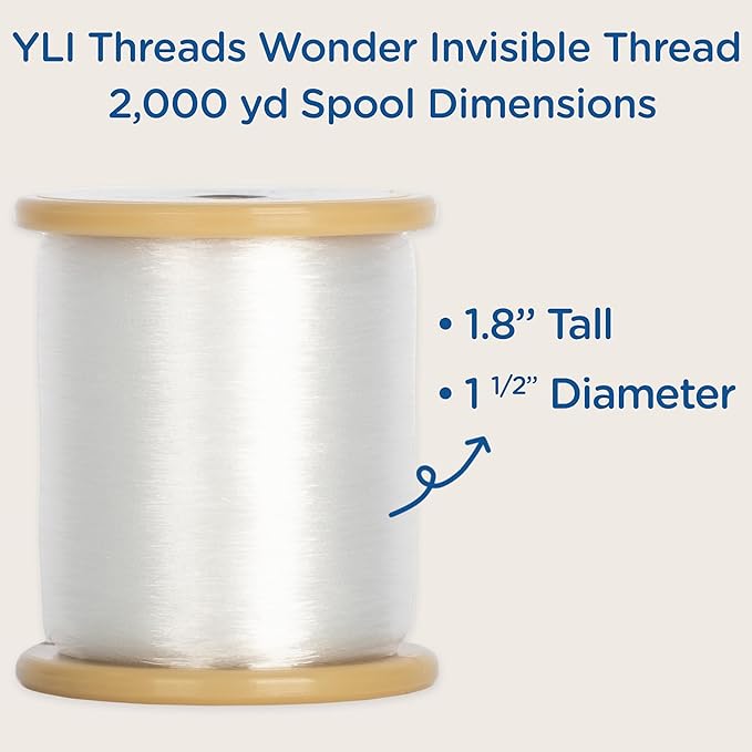 YLI Threads Wonder Invisible – Clear Nylon Monofilament Thread | Strong, Soft & Lightweight for Applique & Quilting – 2000 Yard Spool