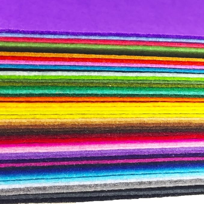 flic-flac 44PCS/88PCS Assorted Color Felt Fabric Sheets Patchwork Sewing DIY Craft 1mm Thick … (25cm * 25cm, 44pcs)
