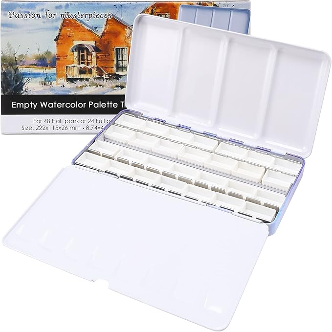 MYARTOOL Empty Watercolor Palette, Metal Watercolor Tin Palette Paint Case with 24 Empty Full Pans, Paint Tray Palette for DIY Travel Watercolor Palette, Acrylic and Oil Painting