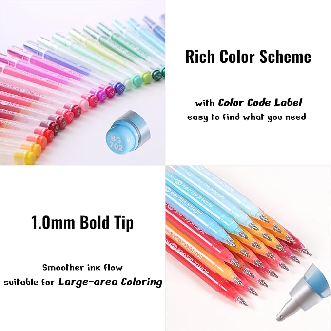 Acrylic Painting Gel Pens 90 Colors with 1mm Bullet Tip, Color Gel Pens for Adult Drawing, Coloring, Sketching, Journaling, DIY, Acrylic Ink Pen for Black Paper, Rock, Glass, School and Art Supplies