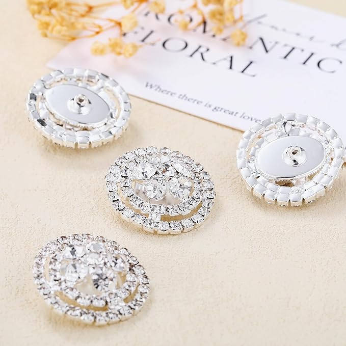 4Pcs Sliver Rhinestone Buttons Crystal Embellishments for Clothing Jewelry Making DIY Decoration Bottons for Sewing Crafts Wedding Bridal (silvery-09)