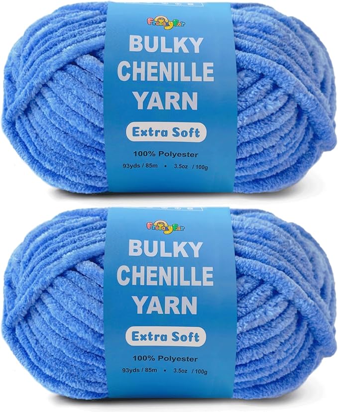 Soft Velvet Yarn Chenille Yarn for Crocheting and Knitting – Bulky (93 Yards/100g) - Polyester - Yarn for Blanket Amigurumi Weaving Crafts (Denim Blue, 2 Pack)