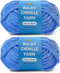 Soft Velvet Yarn Chenille Yarn for Crocheting and Knitting – Bulky (93 Yards/100g) - Polyester - Yarn for Blanket Amigurumi Weaving Crafts (Denim Blue, 2 Pack)