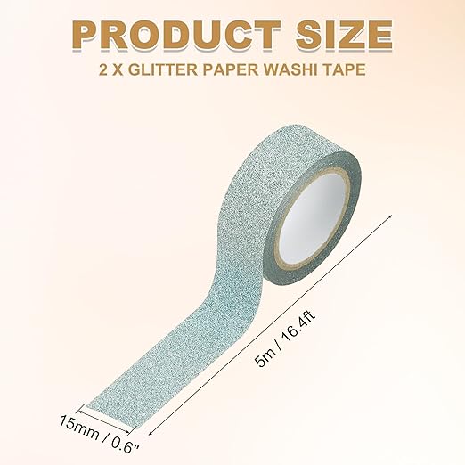 PATIKIL 2Roll Glitter Paper Washi Tape, Glitter Film Decorative Tape for DIY, Light Blue