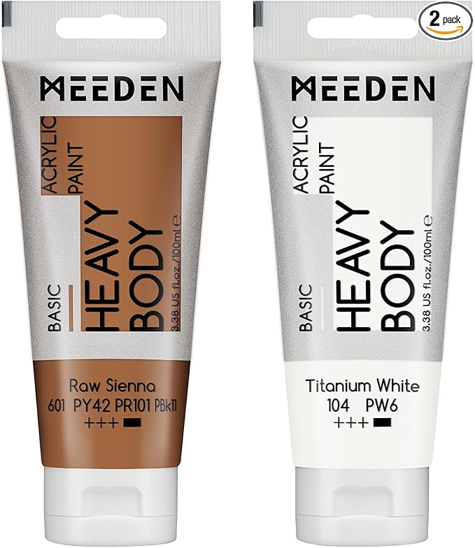 MEEDEN Acrylic Paint Raw Sienna: Bundled with Titanium White Color - 100ml/3.38oz x 2 Bulk Heavy Body Acrylic Paint Tubes for Art Craft Painting