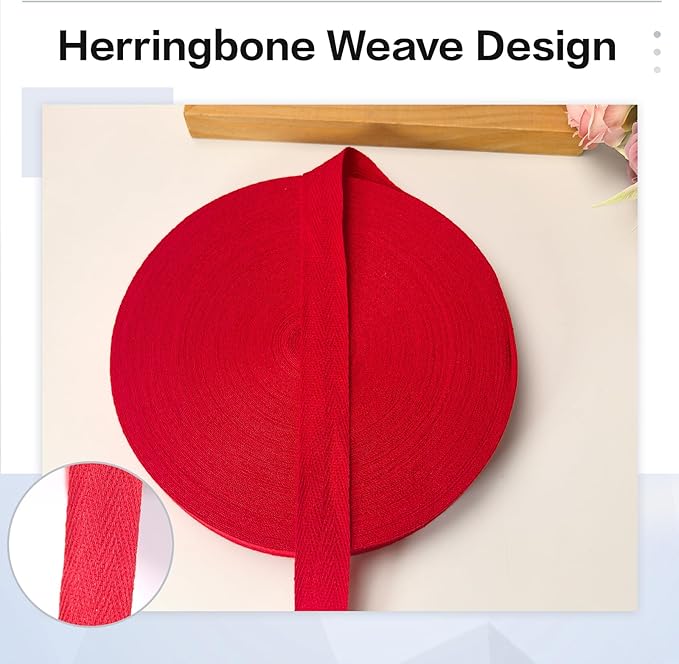 3/4 inch Red Herringbone Twill Tape Ribbon for Sewing,Ties,Gift Wrapping Home Deco-40 Yards Natural Cotton Webbing Straps-Bias Binding Tape for Handles, Crafts & DIY Projects