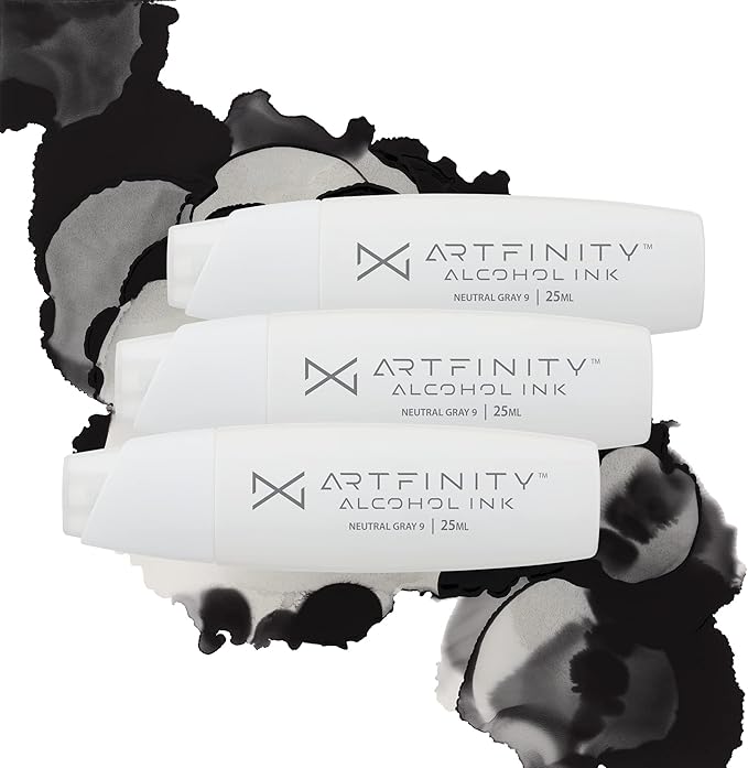 Alcohol Inks 3 Pack - Vibrant, Professional, Dye-Based Alcohol Inks for Artfinity Alcohol Markers, Artists, Drawing, & More! - Neutral Grey 9 NG9