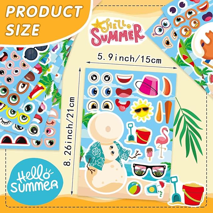 24 PCS Hawaiian Tropical Summer Stickers for Kids, July Christmas Stickers, Make Your Own Mix and Match Sticker with Santa Claus, Reindeer, Gingerbread Man and Snowman, Summer Holiday Party Favor
