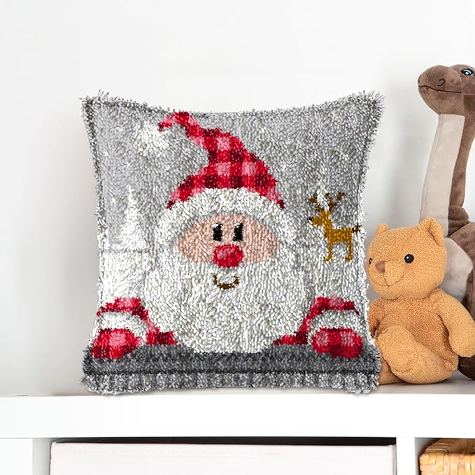 MIAOLLUN Latch Hook Kit, Christmas Latch Hook Kits for Adults DIY Decorative Pillowcase Embroidery Cross Stitch Arts Craft for Home Sofa Furniture 17X17inch Father Christmas
