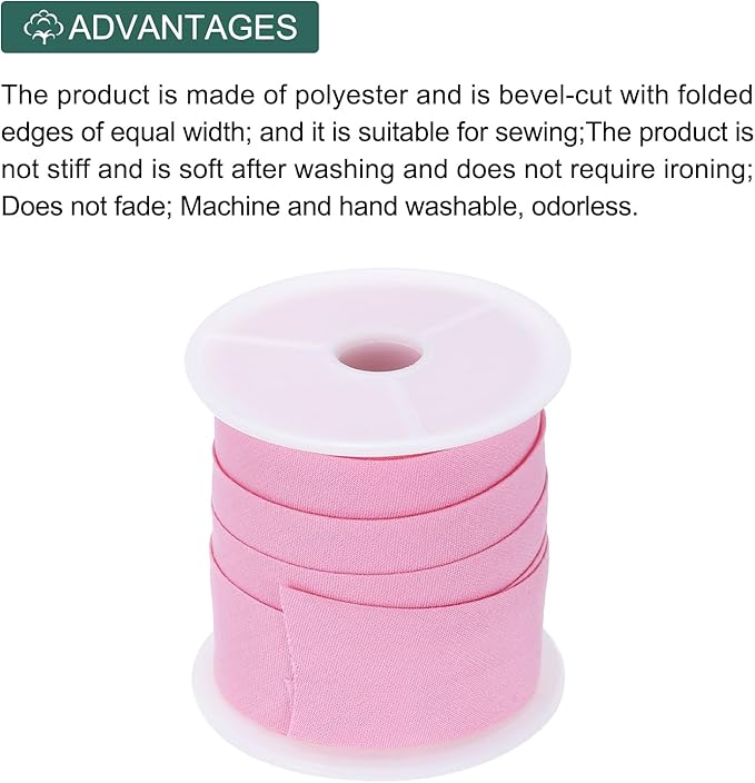 MECCANIXITY 1 Inch Single Fold Bias Tape Cotton Continuous Bulk Bias Tape for Sewing,Seaming Quilting Hemming Binding Crafts (Pink 10 Yards)