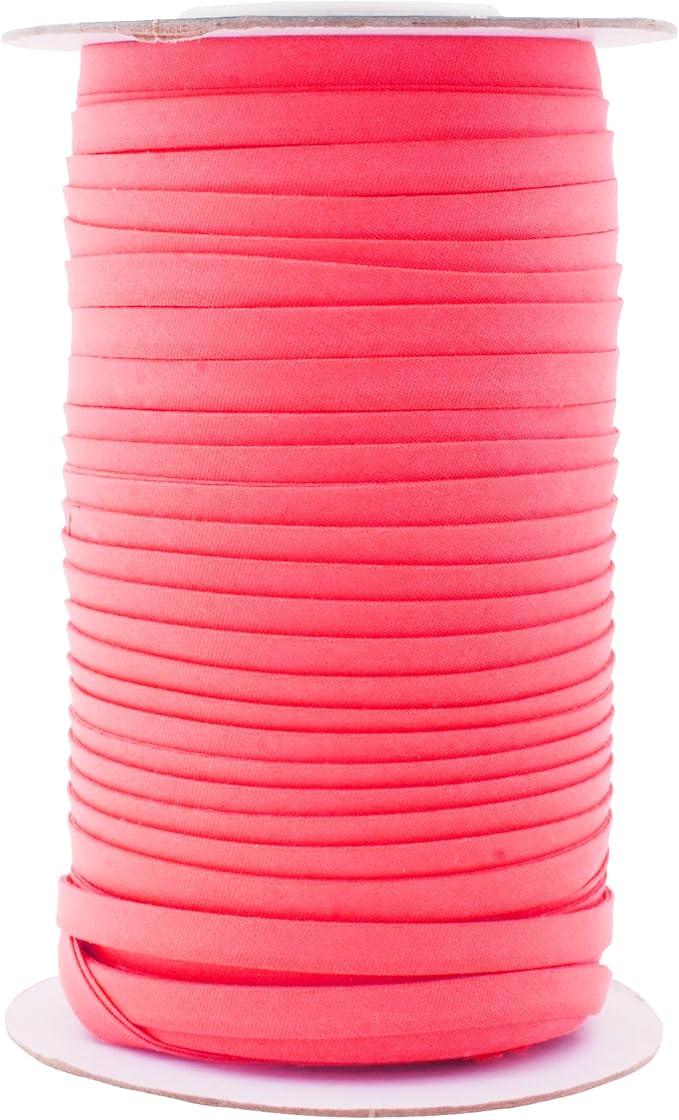 Mandala Crafts 55 Yards 1/4 Inch Neon Pink Double Fold Bias Tape for Sewing - Bias Binding Tape for Quilting Binding, Hemming, Seam, and Fabric Piping
