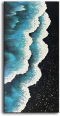 YaSheng Art - Oil Painting on Canvas Texture Black and White Blue Ocean scenery sandbeach 3D Oil Painting Hand-Painted Abstract Artwork Paintings Modern Home Decor Living room sofa bedroom dining room hanging pictures Canvas Wall Art 24x48inch