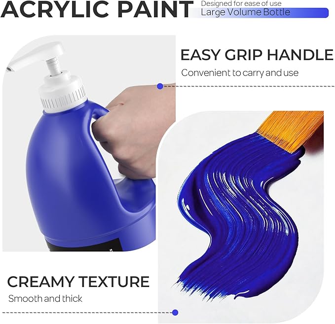 Nicpro Ultramarine Blue Large Acrylic Paint Set (69 oz, 2040 ml) Rich Art Painting Supplies Non Toxic for Multi Surface, Canvas, Wood, Leather, Fabric Stone Craft, for Beginner & Artist with Pump