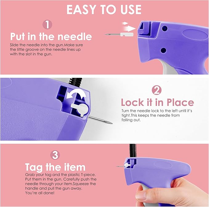 Stitch Gun for Clothes - Handheld Stitch Tag Gun Quick Clothing Fixer - Tagging Gun - Sewing Kit Includes 6 Needle, 1000 Black Fasteners and 1000 White Fasteners (Purple, Grey)