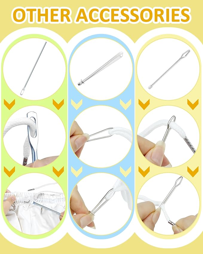 FIVEIZERO 16pcs Drawstring Cord Kit-12pcs Hoodie Strings (Flat & Round,6 Eye-catching Colors) with Drawstring Threader Tools,Bodkin,Rope Threader–Draw String Replacement for Pants,Shorts,Shoes