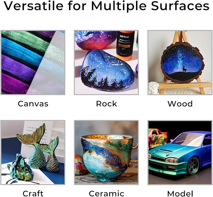 ARTME Iridescent Acrylic Paint Set, 20 Chameleon Colors in 8.45 oz/250ml Bottles, Large Bulk Color-shifting Acrylic Paint Perfect for Artists, Beginners on Canvas, Rocks, Wood, Fabric with Paint Knife