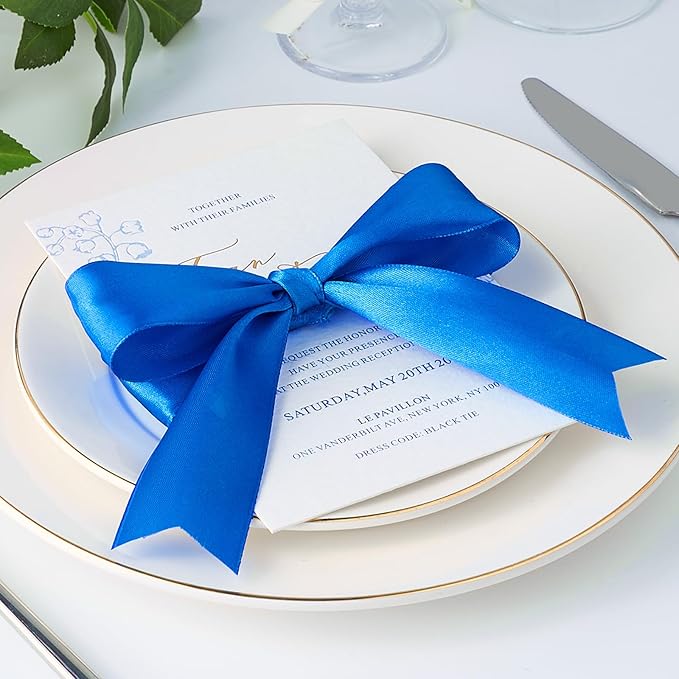 1-1/2 Inch Wide Royal Blue Satin Ribbon, 50 Yards Solid Polyester Fabric Ribbon for Roses Making, Gift Wrapping, Wedding Decorations, Crafts, Bows