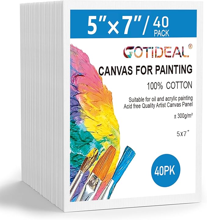 GOTIDEAL Bulk Canvases for Painting, 5 x 7 inch Value Pack of 40, Gesso Primed White Blank Canvas Boards - 100% Cotton Art Supplies Canvas Panel for Acrylic Paint, Pouring, Oil Paint, Gouache