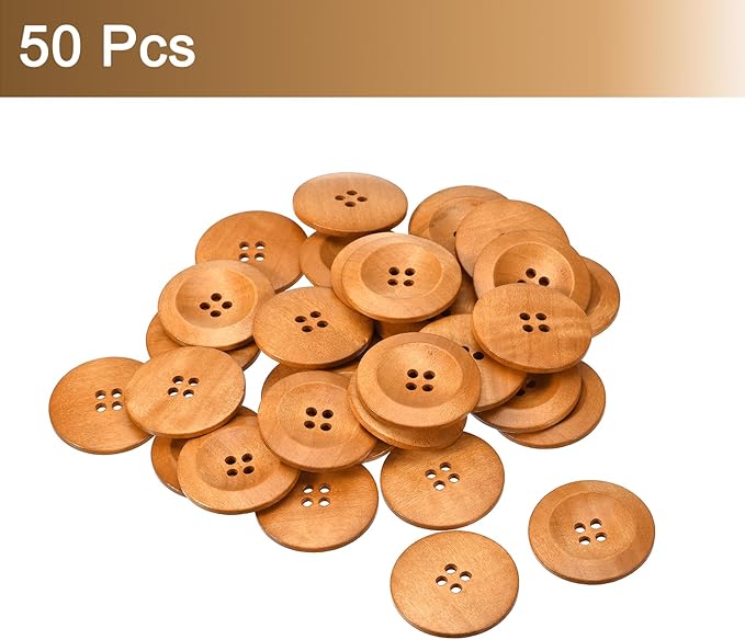 uxcell 50Pcs Wooden Buttons, 35mm(1 3/8") 4 Hole Round Wood Sewing Button Craft for Sewing DIY Craft Clothing, Earthy Yellow