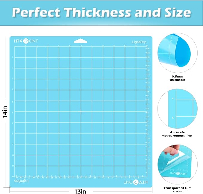 HTVRONT Light Grip Cutting Mats- 2 Pack Cutting Mat 12x12 Compatible with Cricut Maker 3/Maker 4/Maker/Explore 3/4/Air 2/One, Light Adhesive Sticky Quilting Cutting Mats Replacement Accessories