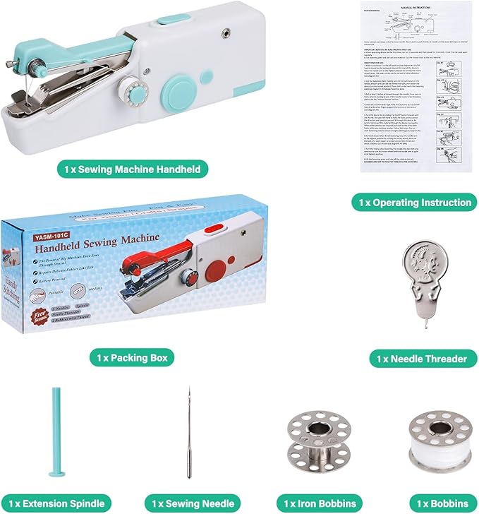 Handheld Sewing Machine CS101,Sewing Machines for Beginners,Portable Electric Mini and Samll Hand Held Sewing Machines Kit for Adults and Kids White and Green Set