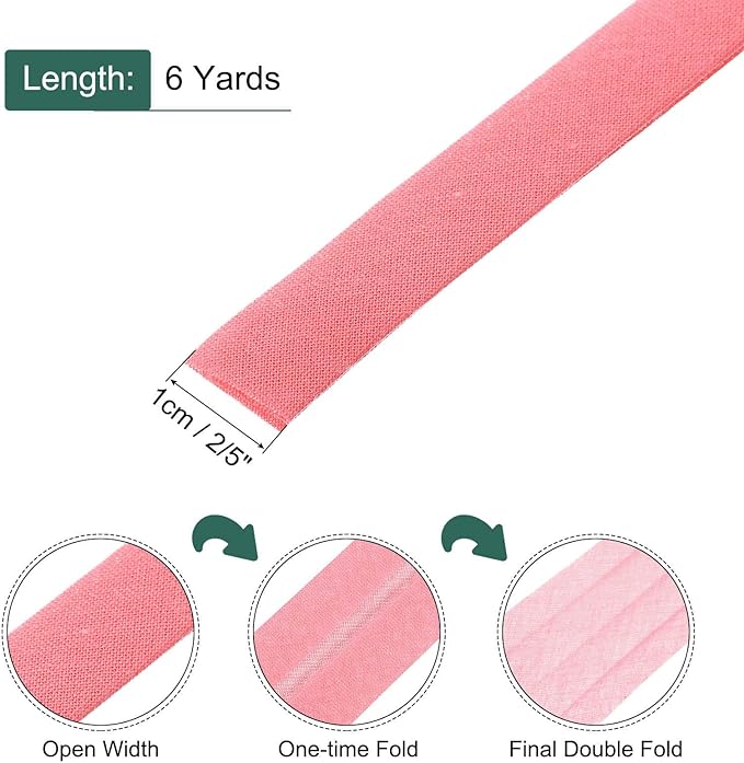 MECCANIXITY 2/5 Inch Double Fold Bias Tape Continuous Bulk Bias Tape for Sewing, Seaming Quilting Hemming Binding Crafts (Bright Red 6 Yards)