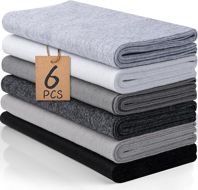 XSEINO 6 Rolls 12"x35" 1.4mm Thick Soft Felt Fabric Sheet 6 Assorted Black White Series Colors Felt Pack for DIY Craft Sewing Squares Nonwoven Patchwork