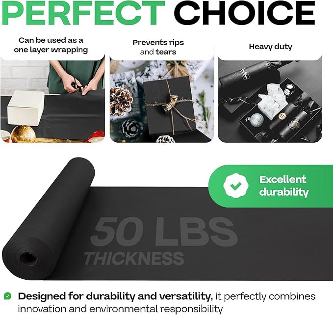 Black Kraft Paper Roll 18" x 2160" (180 feet) with Cutter - USA-Made Wrapping Paper for Packing, Moving, Shipping & Crafts/Arts - 100% Recyclable Natural Craft Material by IDL Packaging