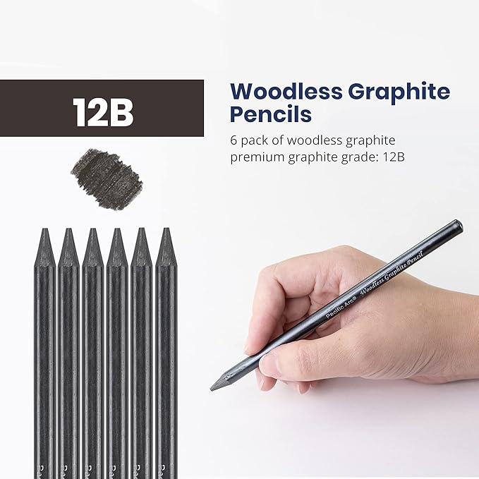 Pacific Arc Woodless Graphite Pencil 6 Pack Set, 12B, for Sketching, Drawing, Coloring and Art