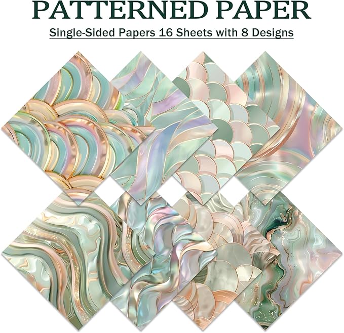 Scrapbook Paper,16 Sheets 6x6 Inch Green Laser Style Scrapbook Suppliesr,Single-Sided Vivid Origami Decoupage Paper for Diy Crafts, Card Making, Art Journaling