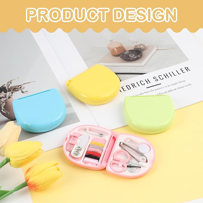 RJLCTH 4 Pcs Mini Sewing Kit Travel Size, Portable Emergency Sewing Kit for Beginners Brides Travelers DIY Clothing Repairs, Thread Needle Scissors Set, Yellow Pink Green Blue