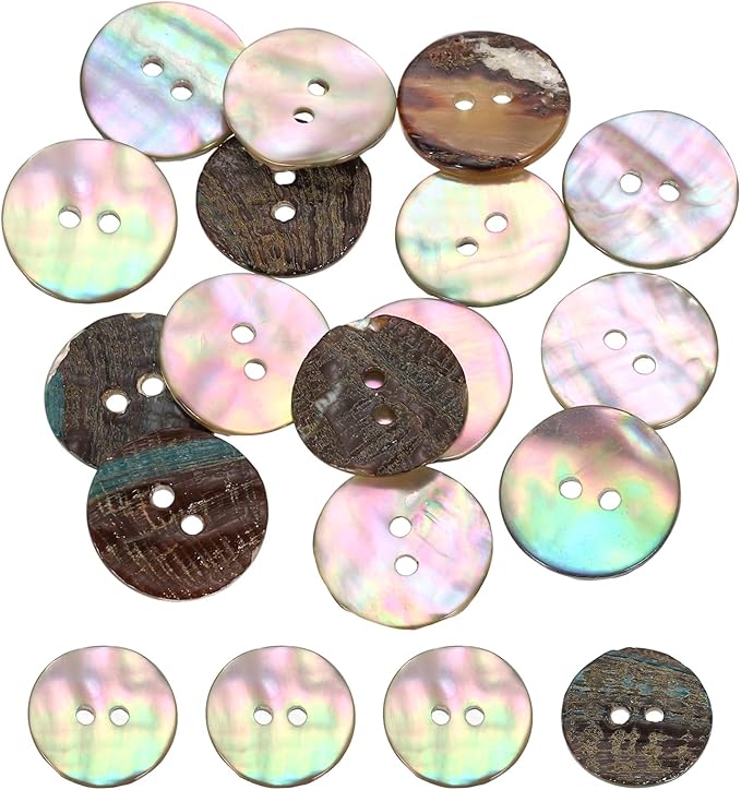 uxcell 20Pcs Natural Shell Buttons, 20mm 2-Hole Round Shell Craft Sewing Button, Decorative Accessories for Coats, Shirts, Clothing DIY Projects, Natural Color