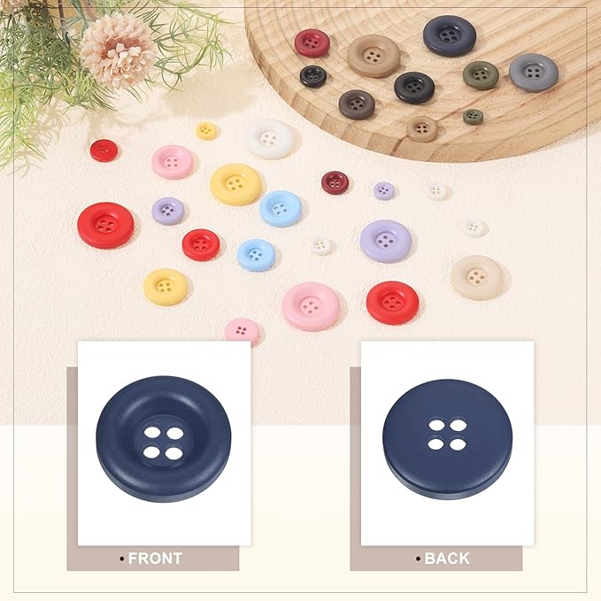 HARFINGTON 50pcs Sewing Button 15mm (5/8 Inch) 4 Holes Resin Thickened Round Crafting Replacement Buttons for Clothing DIY Crafts Decoration, Dark Blue