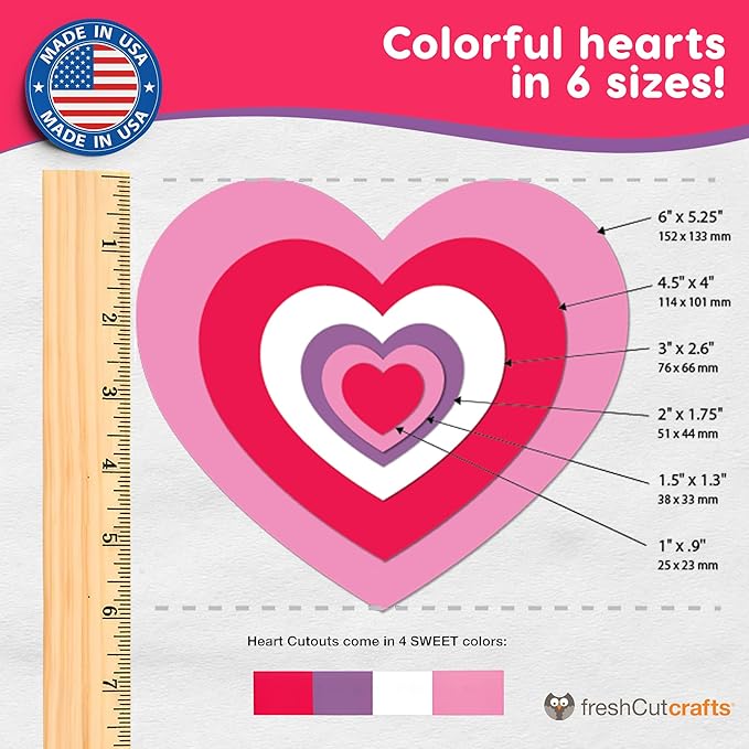 FreshCut Crafts 240 Pieces Heart Paper Cutouts, 2-Sided US Made Card Stock Punch Out Sweet Colored Hearts for Valentine’s Day Crafts, Bulletin Boards, Classroom Decor, and Posters 4 Sweet Colors