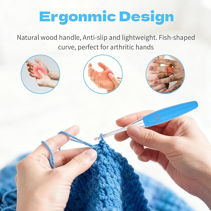 Crochet Hooks 4.5mm Crochet Hook Soft Lightweight Wood Ergonomic Handle and Stainless Steel Crochet Needles Tip (4.5 mm-7)