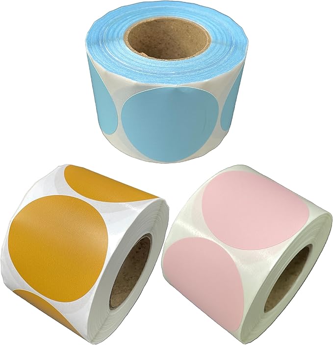 1500 Gold, Pink, Light Blue 2 Inch Round Color Code Dot Stickers for Inventory Organization - Blank Labels to Write On