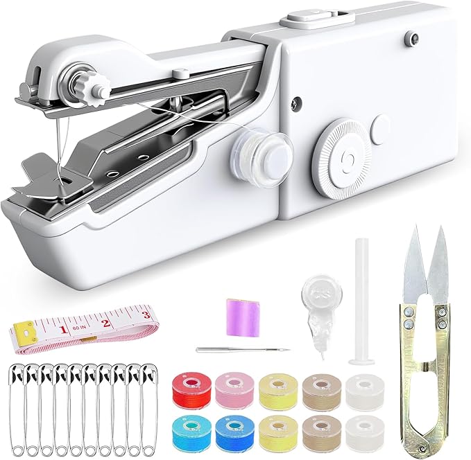 Handheld Sewing Machine - Portable Mini Sewing Machine with Accessories Kit for Beginners DIY (off-white)