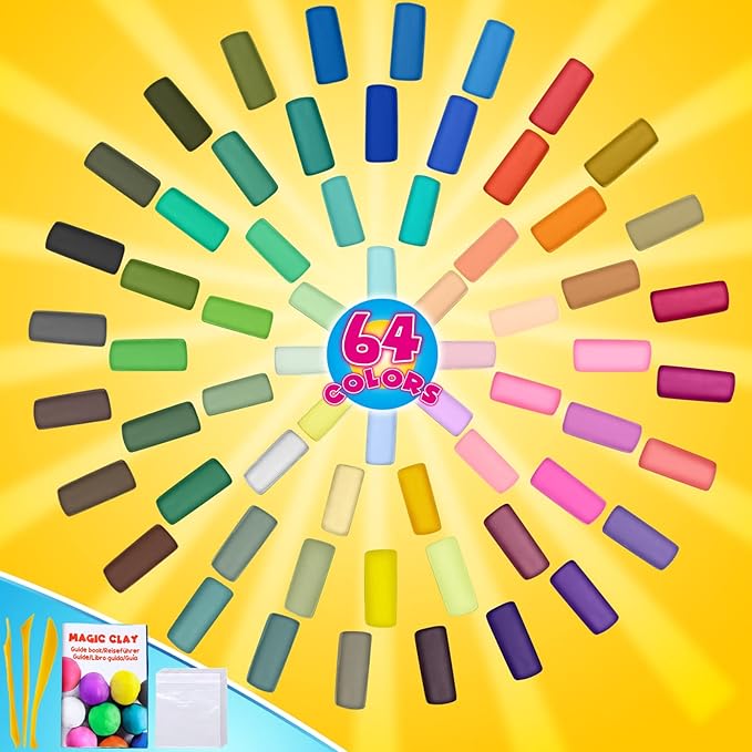 ESSENSON Air Dry Clay 64 Colors, Modeling Clay for Kids, DIY Molding Magic Clay, Gift for Kids