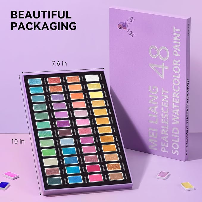 Watercolor Paint Set with 48 Metallic Colors, Full-Pan Pearlescent & Glitter Paints, Highly Pigmented, Vibrant Shimmer, Removable Pans, Perfect for Beginners, Artists & All Skill Levels