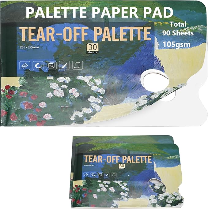 Tear-Off Paint Palette Paper Pad, 105gsm, Disposable Mess-Free Paint Tray, 3-Pack 90 Sheets for Watercolor, Acrylic, Gouache, Oil, and Ink Painting (Medium 90 Sheets 10''x14'')