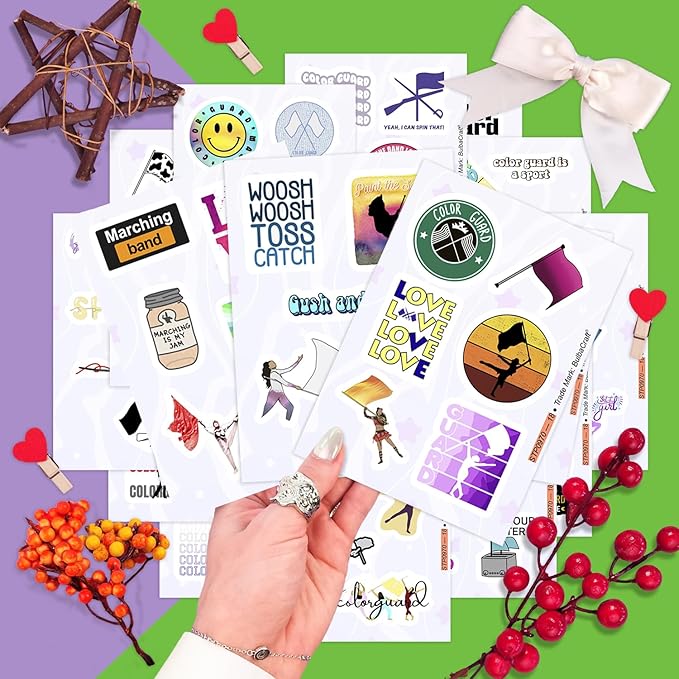BulbaCraft 100Pcs Color Guard Stickers for Water Bottle and Laptop - Color Guard Party Supplies & Decorations, Waterproof Vinyl Decals, Marching Band and Flag Stickers, Gifts for Women & Men