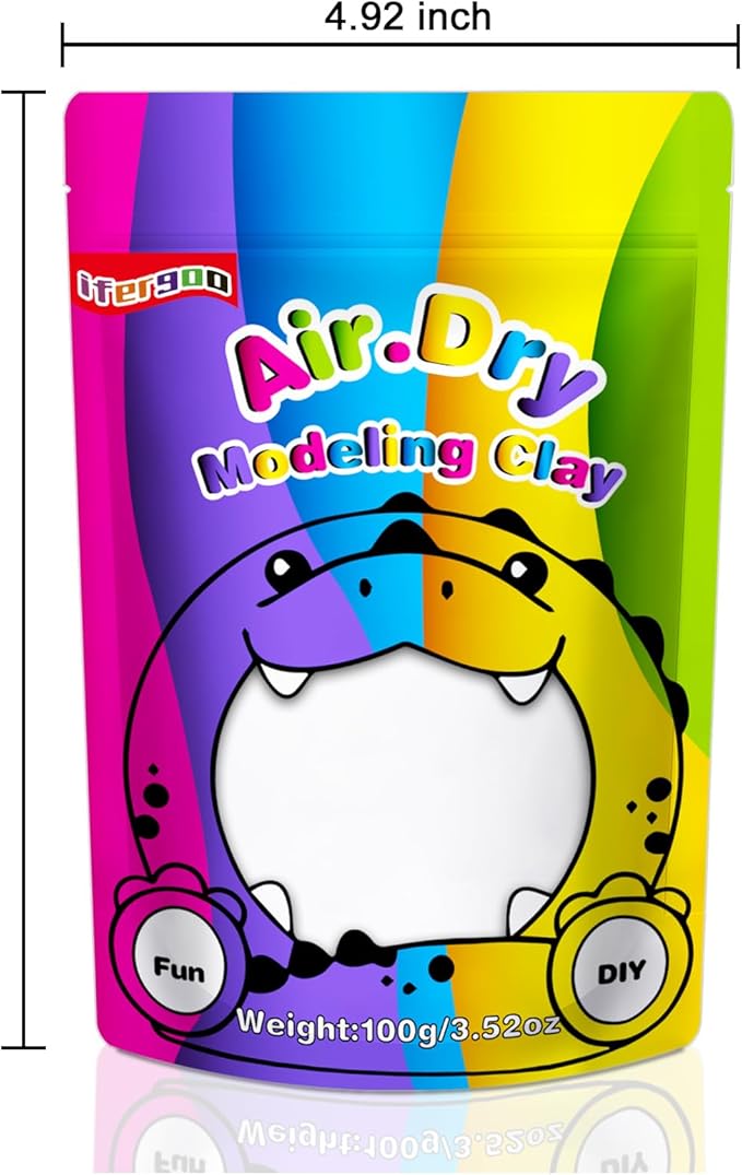 iFergoo White Air Dry Clay, DIY Creative Modeling Clay for Kids, Super Light Magic Clay for Kids Age 3-12, Safe & Non-Toxic, School Art & Craft Project, Great Gift for Age 3-12 Boys & Girls