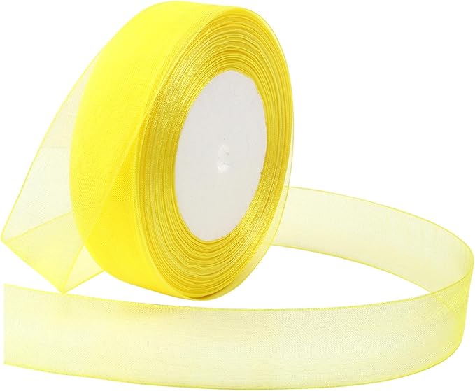 Yellow Ribbon for Gift Wrapping 1 inch Sheer Organza Ribbon for Flower Bouquet Tulle Thin Chiffon Ribbons for Wedding Invitations Presents Decorations Crafts 50 Yards