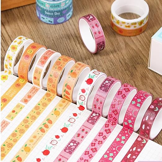 Washi Tape Set, 20 Rolls of Colorful Washi Tape, Decorative Tape for Arts and Crafts, Scrapbooking Supplies Patten Washi Tape Red Orange Blue Green. (Floral & Fruits)