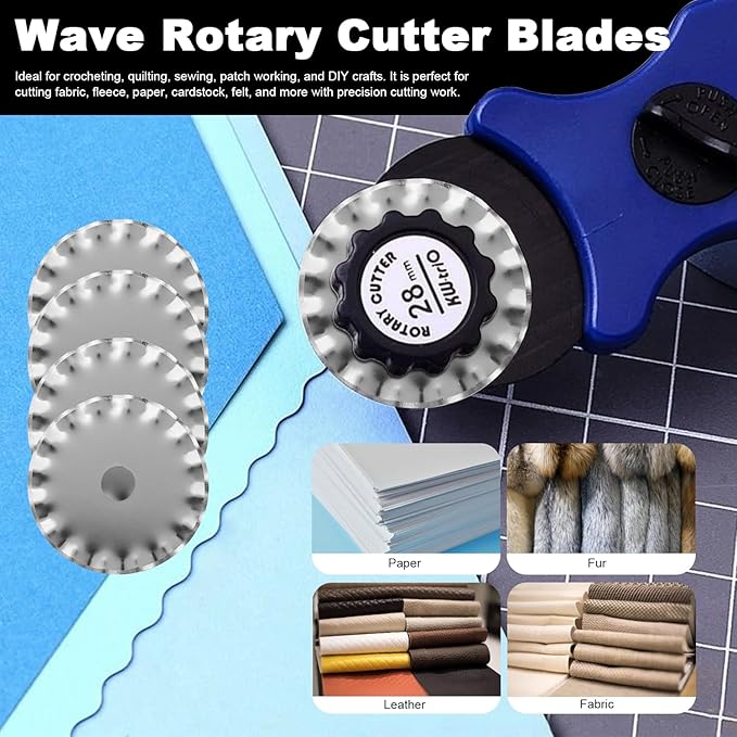 5 Pcs 28mm Pinking Rotary Cutter Blades, Bestgle Decorative Rotary Blades Replacement Rotary Cutter Blade for Quilting Sewing - Fits Fiskars, OLFA