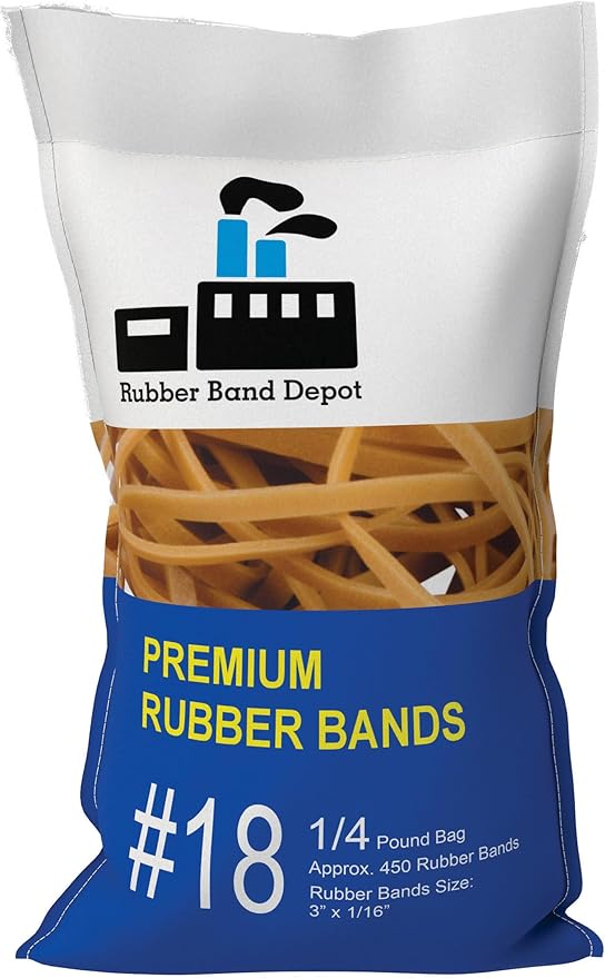 3" x 1/16'' - Size #18 - Rubber Band Depot - Everyday Rubber Bands, Business Bands - Approximately 450 Per Bag - 1/4 Pound Bag