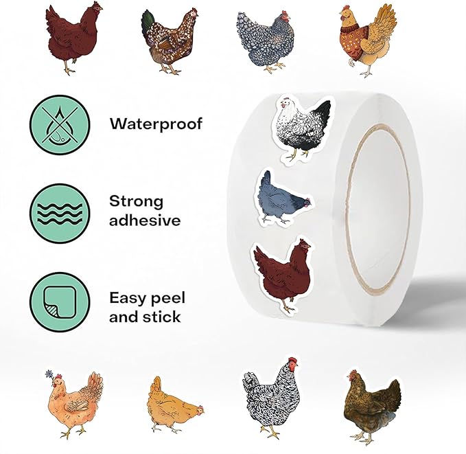 1000 Pcs Autumn Cute Hen and Mushrooms Stickers Rolls Funny Chickens and Fantasy Mushroom Stickers in 20 Patterns, Vinyl Decals Roll for Gift Wrapping Scrapbook Journal Decor